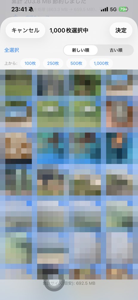 写真の一覧画面（サムネイルはぼかし処理をしています）